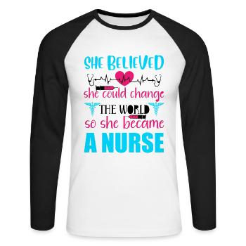 Nurses are changing the world - Unisex Long Sleeve Baseball T-Shirt - white/black - Front - Nik (191cm)
