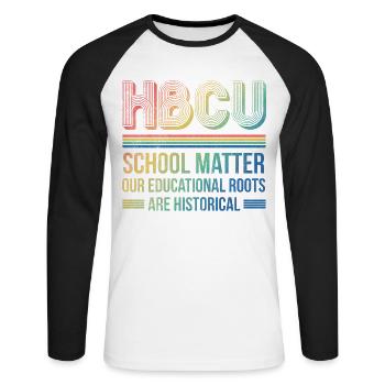 Hbcu School Matter Nos racines éducatives - T-shirt baseball manches longues Homme - blanc/noir - Devant - Nik (191cm)