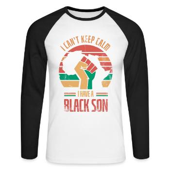Je ne peux pas rester calme, j’ai un - T-shirt baseball manches longues Homme - blanc/noir - Devant - Nik (191cm)