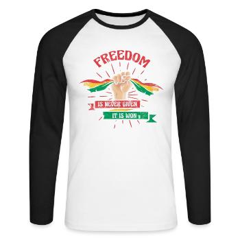 La liberté n’est jamais donnée, elle est donnée pour le - T-shirt baseball manches longues Homme - blanc/noir - Devant - Nik (191cm)