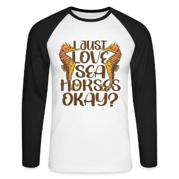 Drôle d’hippocampe Sirène Poisson Eau Océan - T-shirt baseball manches longues Homme - blanc/noir - Devant - Nik (191cm)