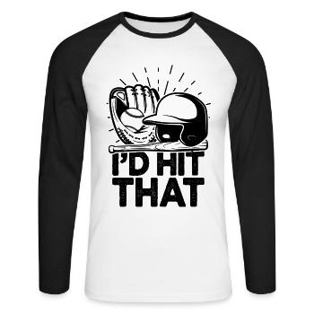 I'd Hit That Funny Baseball Fan - Unisex Long Sleeve Baseball T-Shirt - white/black - Front - Nik (191cm)