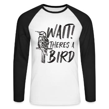 Attendez qu’il y ait un oiseau drôle d’observation des oiseaux Bird watching - T-shirt baseball manches longues Homme - blanc/noir - Devant - Nik (191cm)