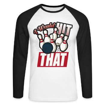 Je frapperais ce drôle de bowling retro bowler - T-shirt baseball manches longues Homme - blanc/noir - Devant - Nik (191cm)