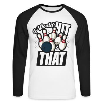 Je frapperais ce drôle de bowling retro bowler - T-shirt baseball manches longues Homme - blanc/noir - Devant - Nik (191cm)