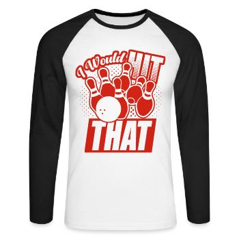 Je frapperais ce drôle de bowling retro bowler - T-shirt baseball manches longues Homme - blanc/noir - Devant - Nik (191cm)