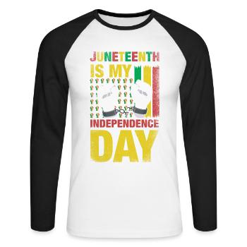 Juneteenth est mon jour de l’indépendance pour la fierté - T-shirt baseball manches longues Homme - blanc/noir - Devant - Nik (191cm)