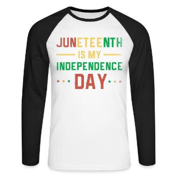 Juneteenth est mon jour de l’indépendance pour la fierté - T-shirt baseball manches longues Homme - blanc/noir - Devant - Nik (191cm)
