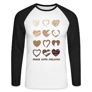 Made With Melanin For Proud African Americans - Unisex Long Sleeve Baseball T-Shirt - white/black - Front - Nik (191cm)