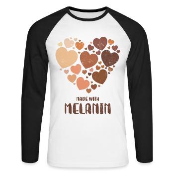 Fabriqué avec de la mélanine pour la fierté afro-américaine - T-shirt baseball manches longues Homme - blanc/noir - Devant - Nik (191cm)