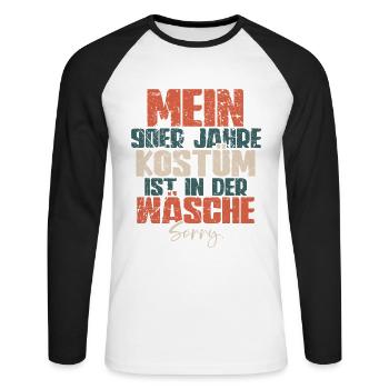 90er Jahre - Unisex Baseballshirt langarm - Weiß/Schwarz - Vorne - Nik (191cm)