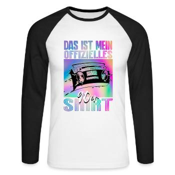 90er Jahre - Unisex Baseballshirt langarm - Weiß/Schwarz - Vorne - Nik (191cm)