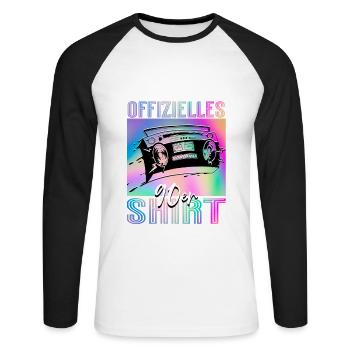 90er Jahre - Unisex Baseballshirt langarm - Weiß/Schwarz - Vorne - Nik (191cm)