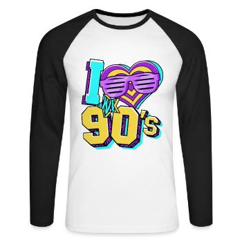 Années 90 J’aime années 90 - T-shirt baseball manches longues Homme - blanc/noir - Devant - Nik (191cm)