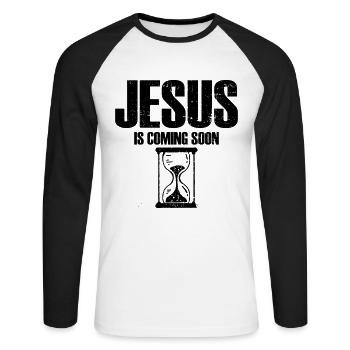 Jesus Is Coming Soon Countdown Christian Jesus - Unisex Long Sleeve Baseball T-Shirt - white/black - Front - Nik (191cm)