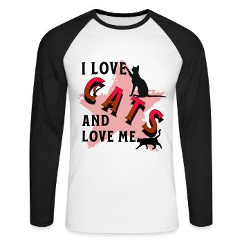 Cats Love Cat Love - Unisex Long Sleeve Baseball T-Shirt - white/black - Front - Nik (191cm)
