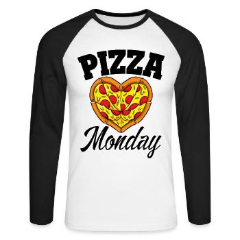 Monday Pizza Night Funny Pizza Lover Fast Food - Unisex Long Sleeve Baseball T-Shirt - white/black - Front - Nik (191cm)