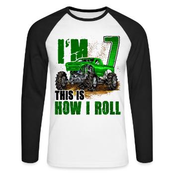 7th Birthday Monster Truck For Boys & Girls 7 Year - Unisex Long Sleeve Baseball T-Shirt - white/black - Front - Nik (191cm)