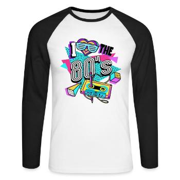 Années 80 J’aime Les années 80 - T-shirt baseball manches longues Homme - blanc/noir - Devant - Nik (191cm)