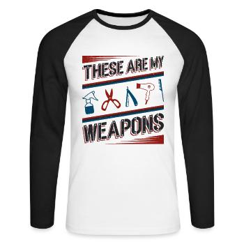 Ce sont mes armes dans le salon de coiffure - T-shirt baseball manches longues Homme - blanc/noir - Devant - Nik (191cm)