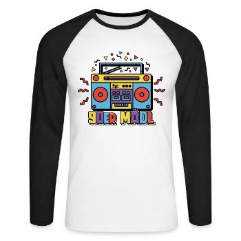 90er Jahre Mädl Mädchen Frauen - Unisex Baseballshirt langarm - Weiß/Schwarz - Vorne - Nik (191cm)