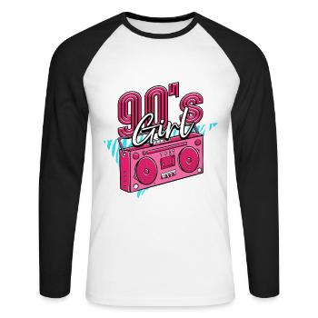 90er Jahre 90s Girl - Unisex Baseballshirt langarm - Weiß/Schwarz - Vorne - Nik (191cm)