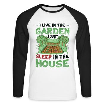 I live in the garden lover, gardening. - Unisex Long Sleeve Baseball T-Shirt - white/black - Front - Nik (191cm)