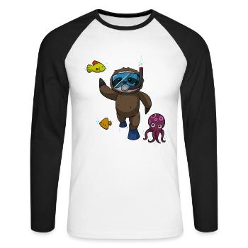 Scuba Diving Sloth Lazy Animal Diving I Gift - Unisex Long Sleeve Baseball T-Shirt - white/black - Front - Nik (191cm)