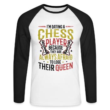 Dating mit einer Schachspielerin Schachfrau - Unisex Baseballshirt langarm - Weiß/Schwarz - Vorne - Nik (191cm)