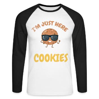 Je ne suis qu’à cause des biscuits à boulanger ou à cuire - T-shirt baseball manches longues Homme - blanc/noir - Devant - Nik (191cm)