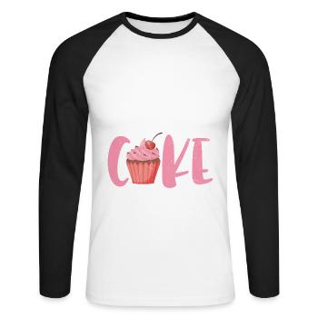 Dans cette famille, nous mangeons du gâteau à la boulangerie ou - T-shirt baseball manches longues Homme - blanc/noir - Devant - Nik (191cm)