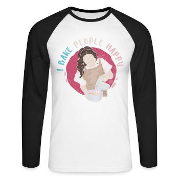 I Bake People Happy For Bakers Or Backers - Unisex Long Sleeve Baseball T-Shirt - white/black - Front - Nik (191cm)