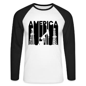 Oilfield Worker America Oil Rig Worker Arbeiter - Unisex Long Sleeve Baseball T-Shirt - white/black - Front - Nik (191cm)