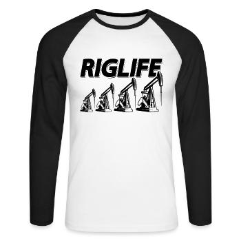 Rig Life Oilfield Worker Oil Worker Rougneck - Unisex Long Sleeve Baseball T-Shirt - white/black - Front - Nik (191cm)