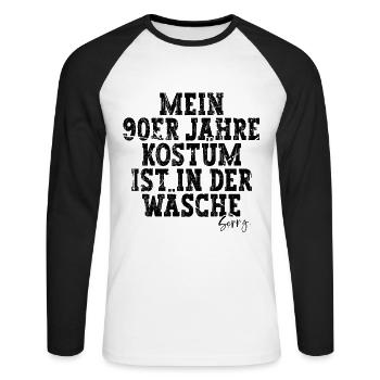 Mein 90er Kostüm Ist In Der Wäsche 90er Jahre - Unisex Baseballshirt langarm - Weiß/Schwarz - Vorne - Nik (191cm)