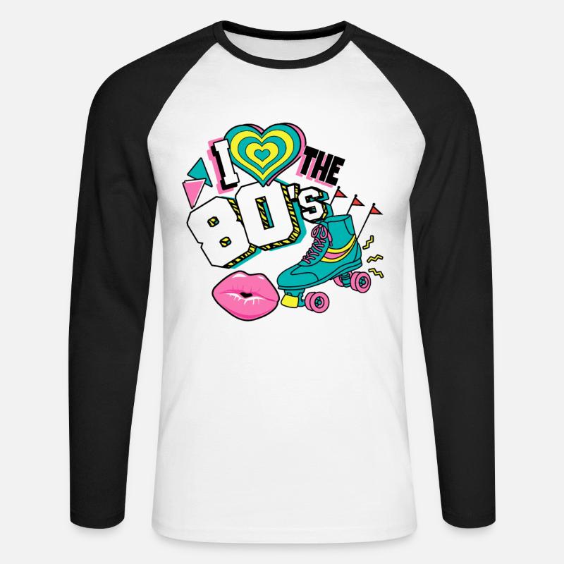 Anni '80 Amo gli anni '80 - Maglia da baseball a manica lunga da uomo - bianco/nero