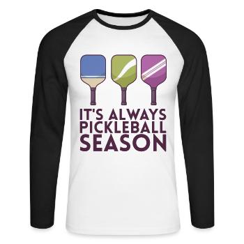 C’est toujours la saison du pickleball pour le pickleball - T-shirt baseball manches longues Homme - blanc/noir - Devant - Nik (191cm)