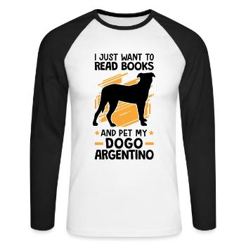 Lire des livres et caresser Dogo Argentino - T-shirt baseball manches longues Homme - blanc/noir - Devant - Nik (191cm)