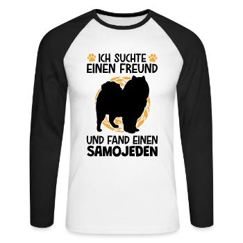 Suchte meinen Samojede Schlittenhund - Unisex Baseballshirt langarm - Weiß/Schwarz - Vorne - Nik (191cm)