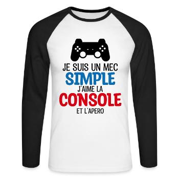 console et apéro - T-shirt baseball manches longues Homme - blanc/noir - Devant - Nik (191cm)