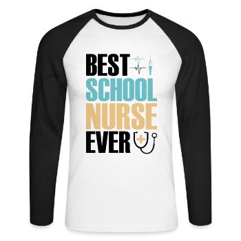 Best School Nurse - Unisex Long Sleeve Baseball T-Shirt - white/black - Front - Nik (191cm)