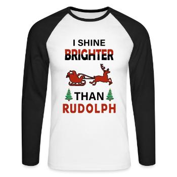 Noël moche je brille plus que Rudolph - T-shirt baseball manches longues Homme - blanc/noir - Devant - Nik (191cm)