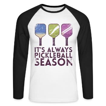 C’est toujours la saison du pickleball pour le pickleball - T-shirt baseball manches longues Homme - blanc/noir - Devant - Nik (191cm)