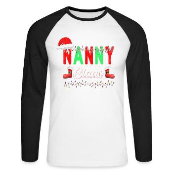 Nanny Claus Weihnachtsmütze Für Großmutter Oma - Unisex Baseballshirt langarm - Weiß/Schwarz - Vorne - Nik (191cm)