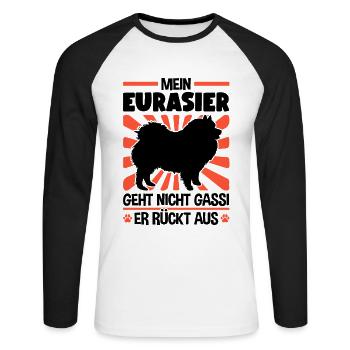 Eurasier Gassi gehen Eurasian Dog - Unisex Baseballshirt langarm - Weiß/Schwarz - Vorne - Nik (191cm)