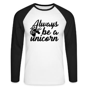 Sei immer ein Einhorn Unicorn - Unisex Baseballshirt langarm - Weiß/Schwarz - Vorne - Nik (191cm)