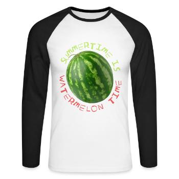 Melone, Wassermelone, lustiger Spruch Summertime - Unisex Baseballshirt langarm - Weiß/Schwarz - Vorne - Nik (191cm)