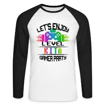 Level KITA keep calm and game on - Unisex Long Sleeve Baseball T-Shirt - white/black - Front - Nik (191cm)