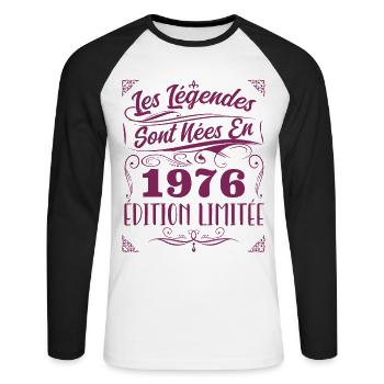 1976 les légendes sont nées en 1976 | vintage - T-shirt baseball manches longues Homme - blanc/noir - Devant - Nik (191cm)