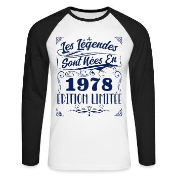 1978 les légendes sont nées en 1978 | vintage - T-shirt baseball manches longues Homme - blanc/noir - Devant - Nik (191cm)